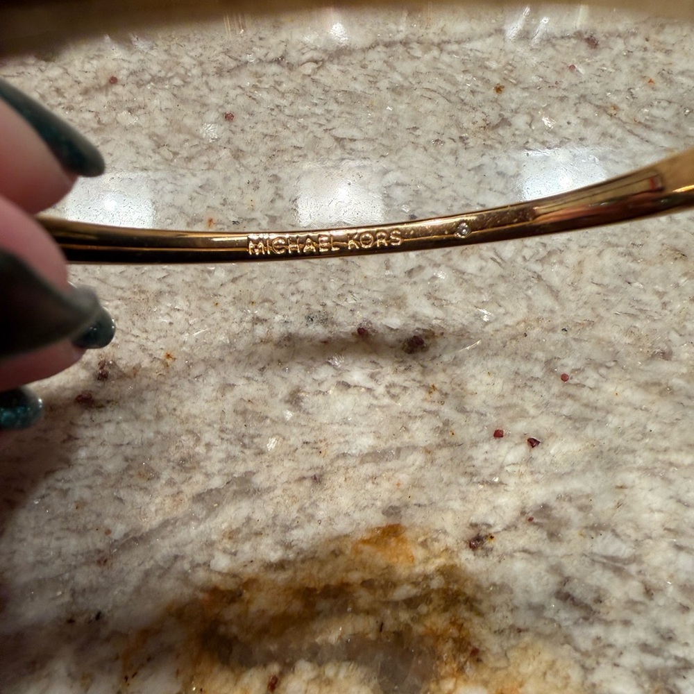 Michael Kors Gold Tone Tribal Hinged Bangle Bracelet with Pave Crystal Details - Picture 2 of 12